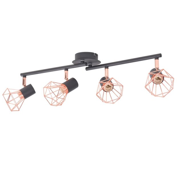 Plafondlamp met 4 spotlights E14 zwart en koper 1