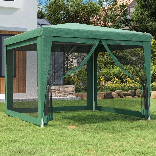 Partytent met 4 mesh zijwanden 3x3 m HDPE groen 1