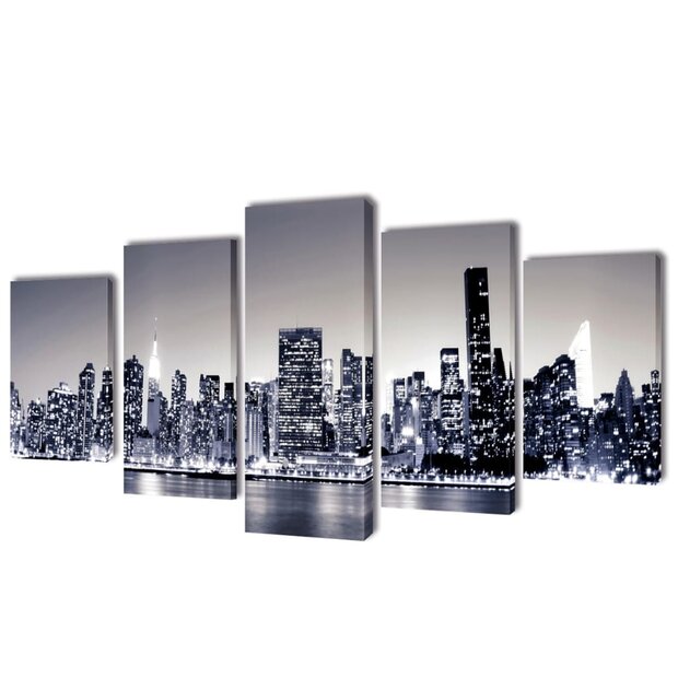 Canvas muurdruk set monochroom New York skyline 200 x 100 cm 1
