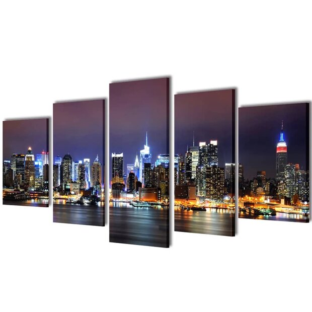 Canvas muurdruk set Kleurrijke New York skyline 100 x 50 cm 1