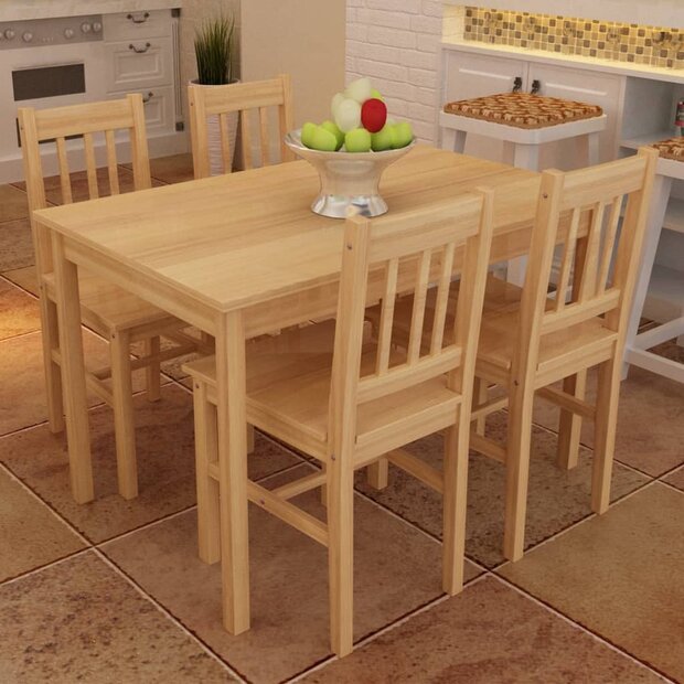 Eettafel met 4 stoelen hout naturel 1