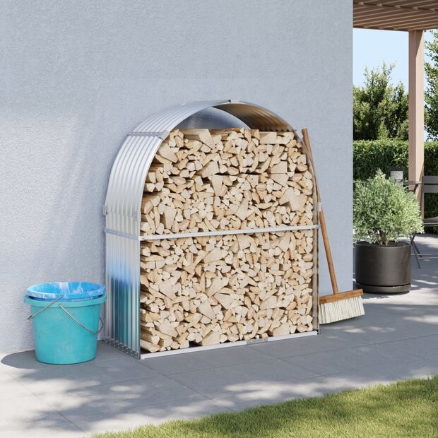 Haardhoutopslag 120x45x140 cm gegalvaniseerd staal zilverkleur 1