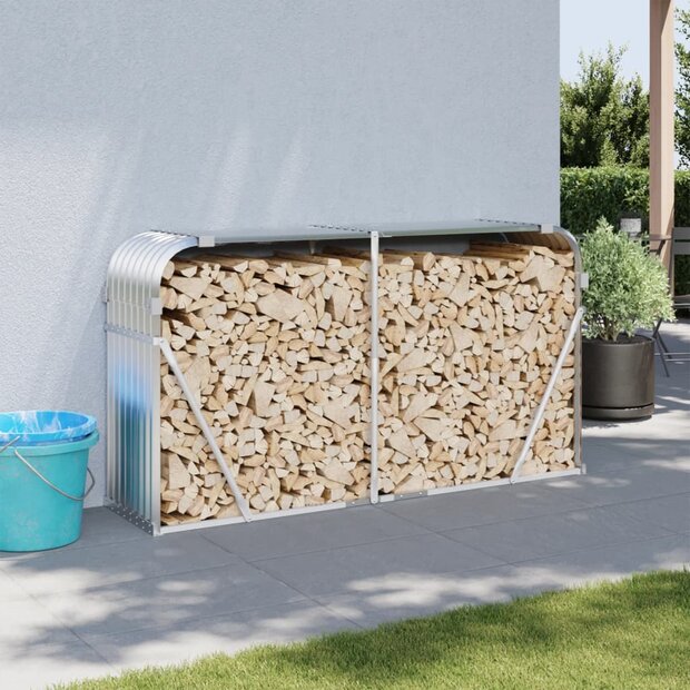 Haardhoutopslag 180x45x100 cm gegalvaniseerd staal zilverkleur 1