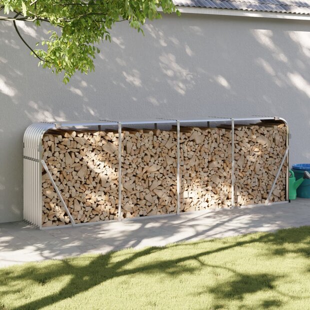 Haardhoutopslag 300x45x100 cm gegalvaniseerd staal zilverkleur 1