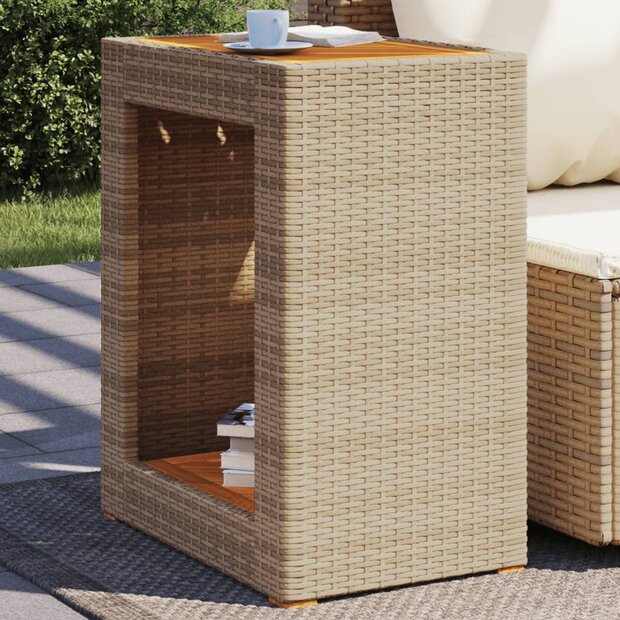 Tuinbijzettafel met houten blad 60x40x75 cm poly rattan beige 1