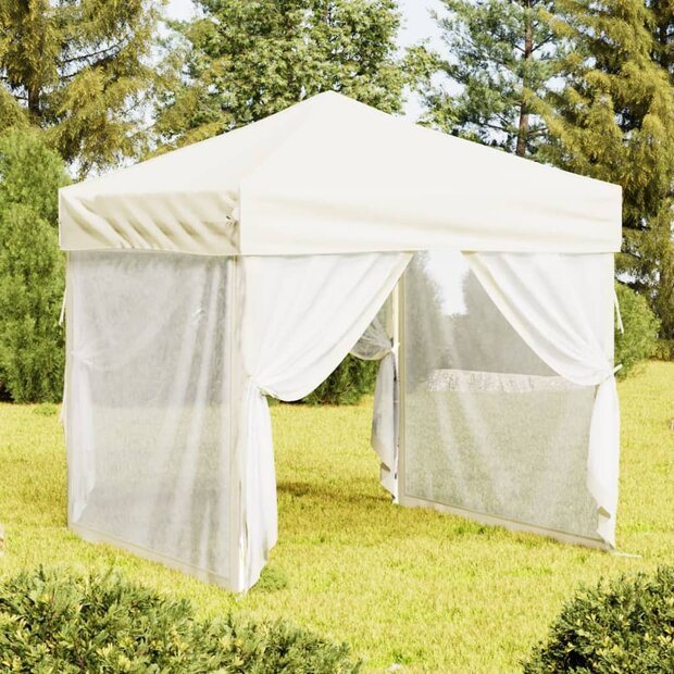 Partytent inklapbaar met zijwanden 2x2 m cr&egrave;mekleurig 1