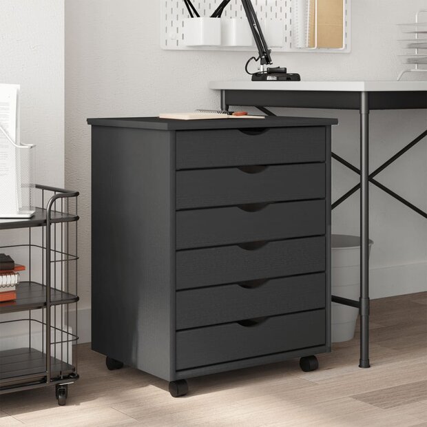 Ladekast MOSS verrijdbaar massief grenenhout grijs 1