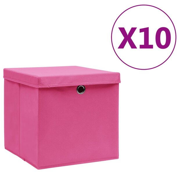 Opbergboxen met deksel 10 st 28x28x28 cm roze 1