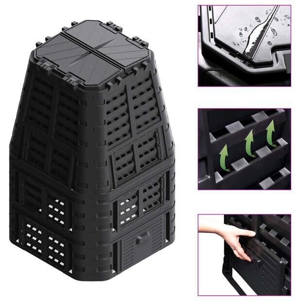 Compostbak 1000 L 93,3x93,3x146 cm zwart 1