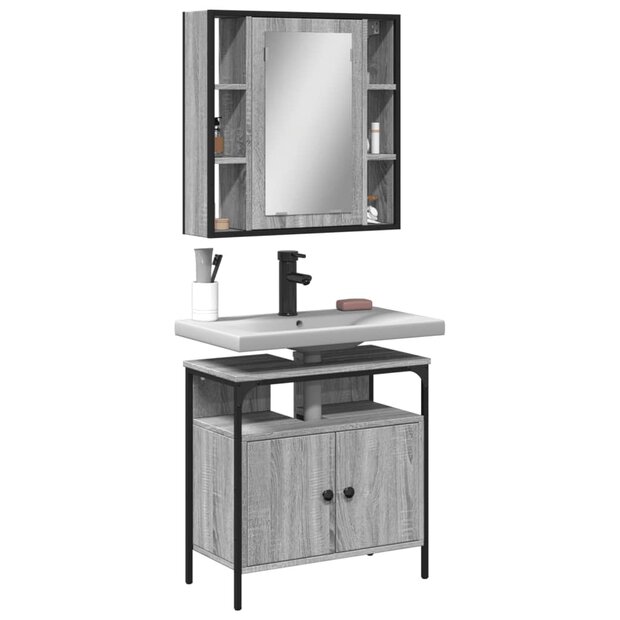 2-delige Badkamermeubelset bewerkt hout grijs sonoma eikenkleur 1