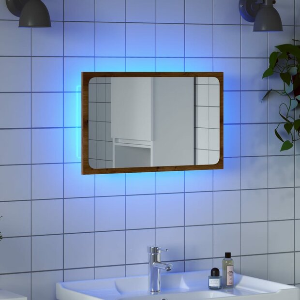 Badkamerspiegel met LED 60x8,5x38 cm artisanaal eikenkleurig 1