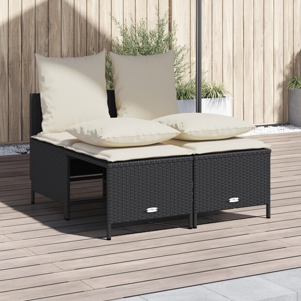 4-delige Loungeset met kussens poly rattan zwart 1