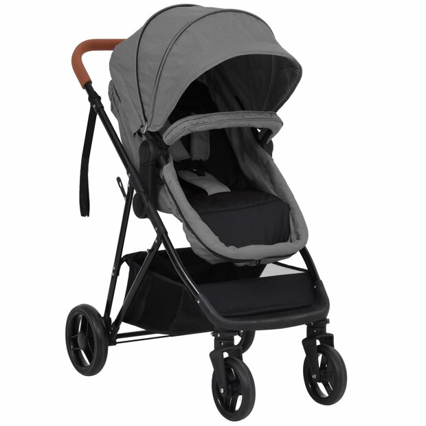 Kinderwagen 2-in-1 staal lichtgrijs en zwart 1