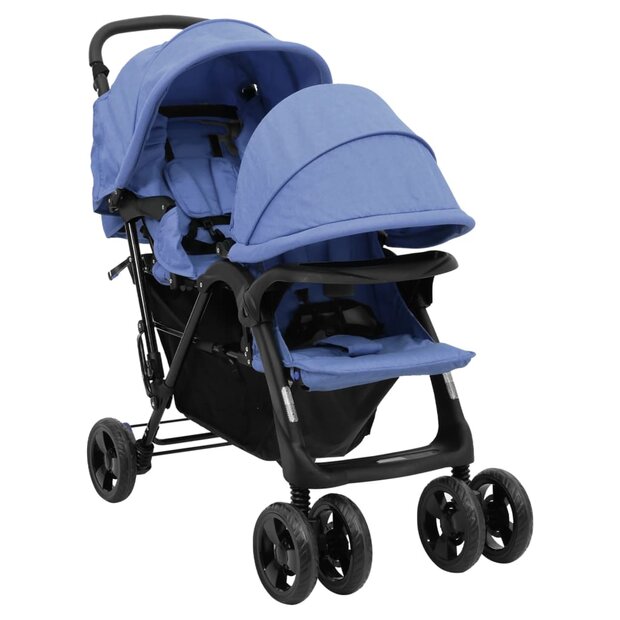 Tweeling kinderwagen tandem staal marineblauw 1
