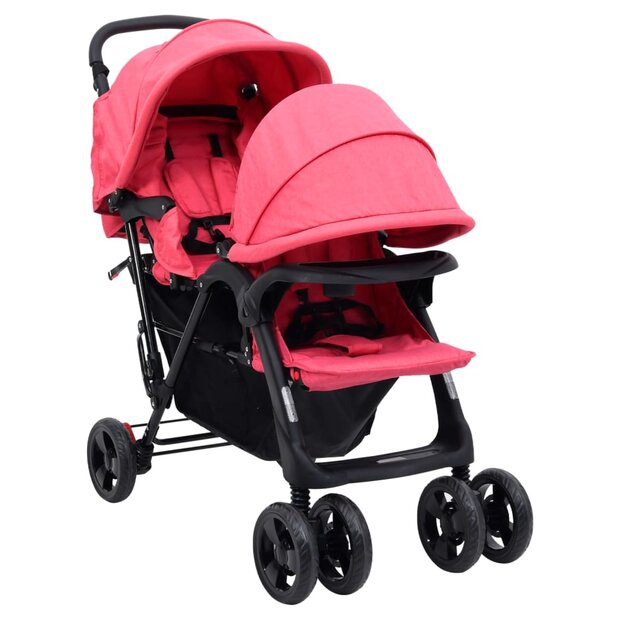 Tweeling kinderwagen tandem staal rood 1