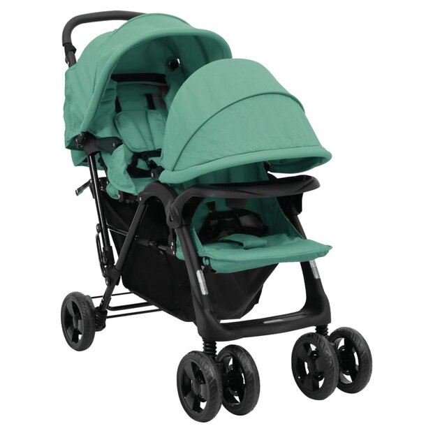 Tweeling kinderwagen tandem staal groen 1