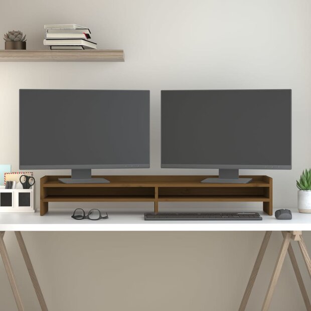 Monitorstandaard 100x24x16 cm massief grenenhout honingbruin 1