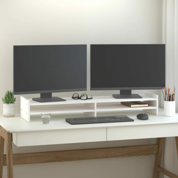 Monitorstandaard 100x27x15 cm massief grenenhout wit 1
