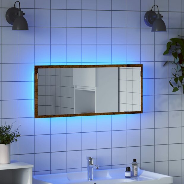 Badkamerspiegel met LED 100x8,5x37 cm bewerkt hout oud hout 1