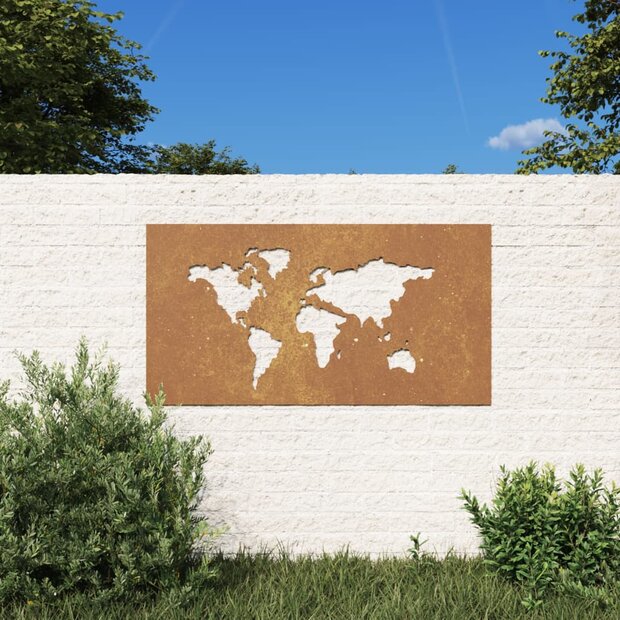 Wanddecoratie tuin wereldkaartontwerp 105x55 cm cortenstaal 1