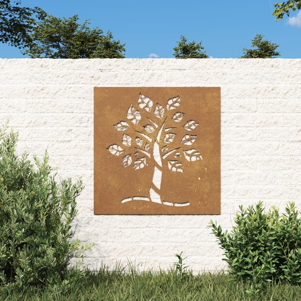Wanddecoratie tuin boomontwerp 55x55 cm cortenstaal 1