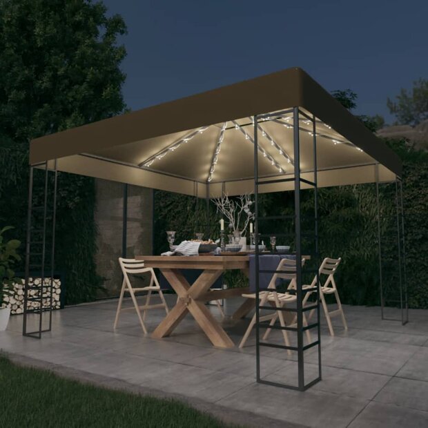 Tuinpaviljoen met LED-lichtslinger 3x3 m taupe 1