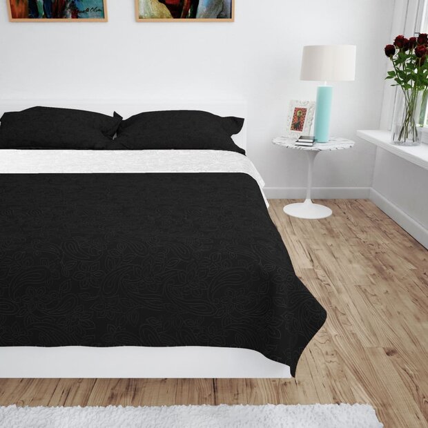Bedsprei dubbelzijdig 220x240 cm quilt zwart en wit 1
