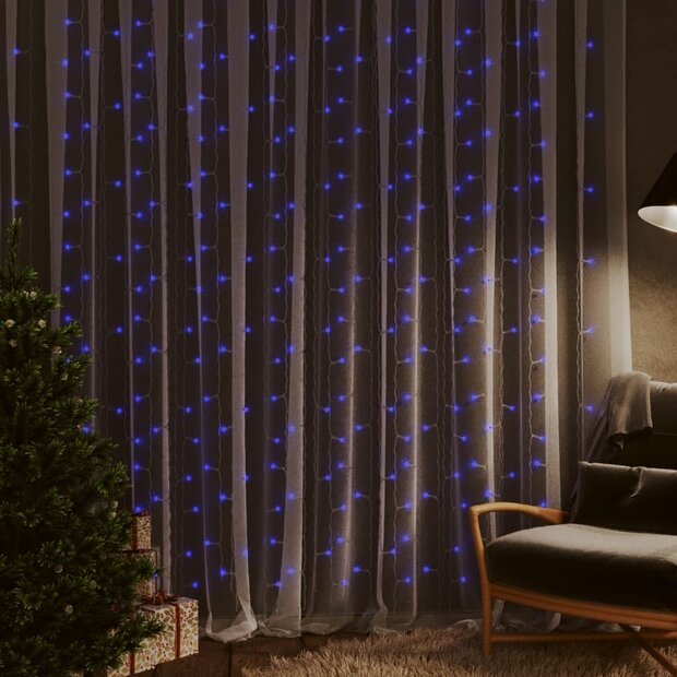 Lichtsnoergordijn met 300 LED&amp;apos;s en 8 functies 3x3 m blauw 1