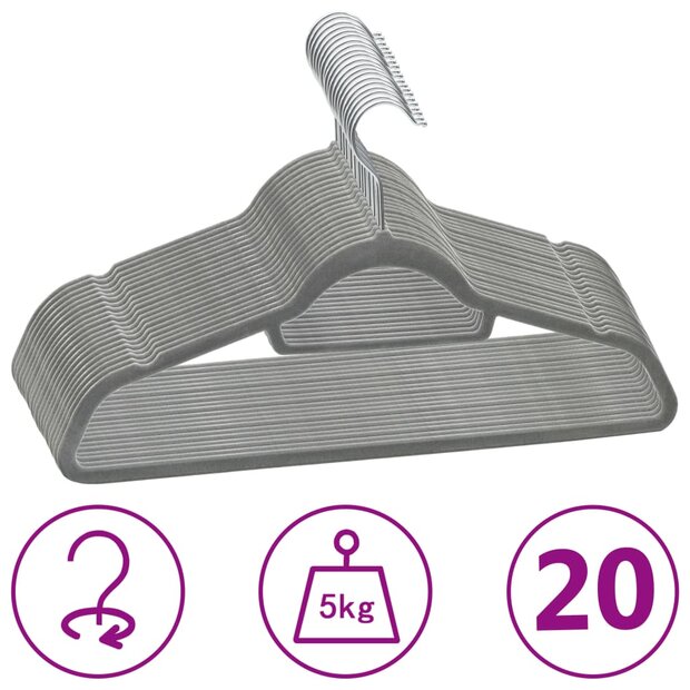 20-delige Kledinghangerset anti-slip fluweel grijs 1