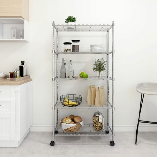 Opbergrek 5-laags met wielen 250 kg 75x35x155 cm chroomkleurig 1