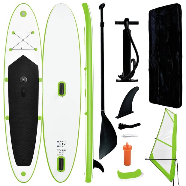 Stand Up Paddleboard opblaasbaar met zeilset groen en wit 1