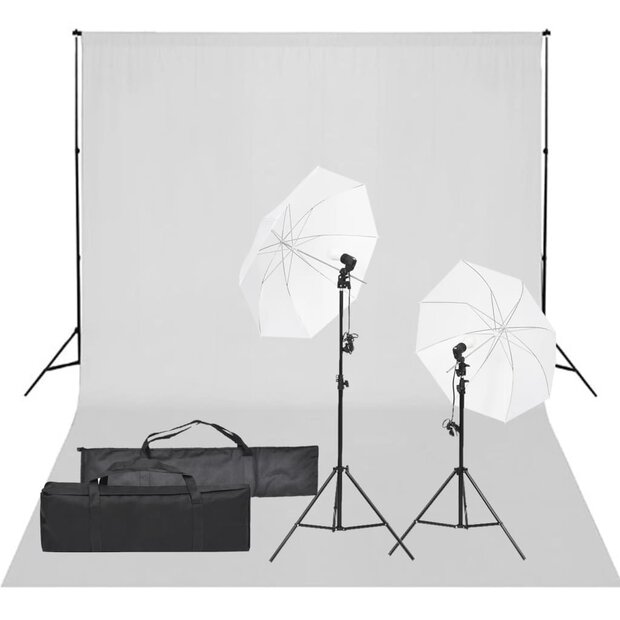 Fotostudioset met verlichtingsset en achtergrond 1