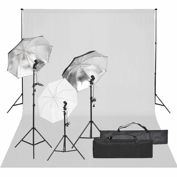 Fotostudioset met verlichtingsset en achtergrond 1