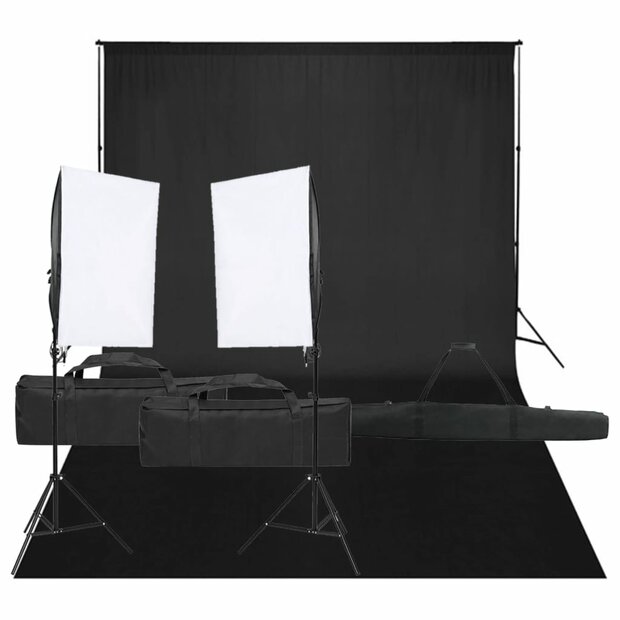 Fotostudioset met verlichtingsset en achtergrond 1