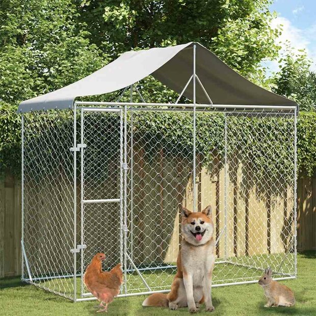 Hondenkennel met dak 3x1,5x2,5 m gegalvaniseerd staal zilver 1