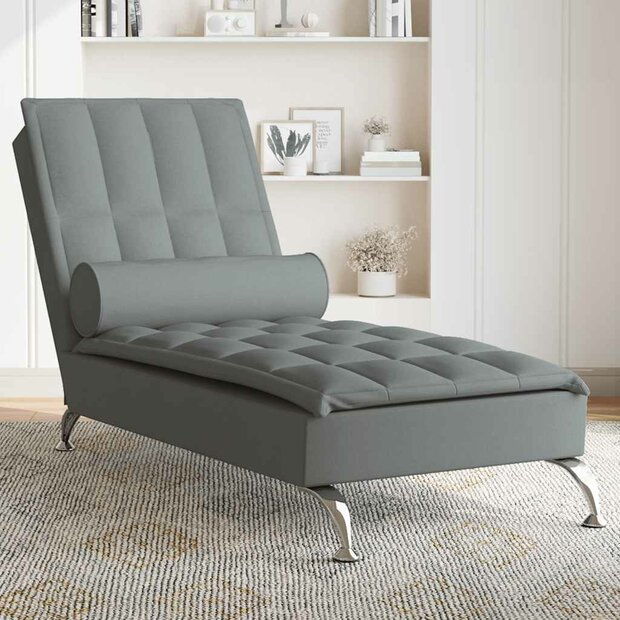 Massage chaise longue met bolster stof donkergrijs 1