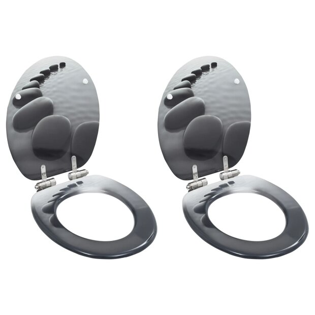 Toiletbrillen 2 st met soft-close deksels MDF steenontwerp 1