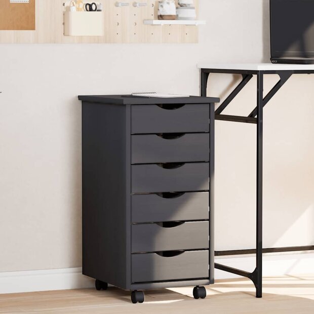 Ladekast MOSS verrijdbaar massief grenenhout grijs 1