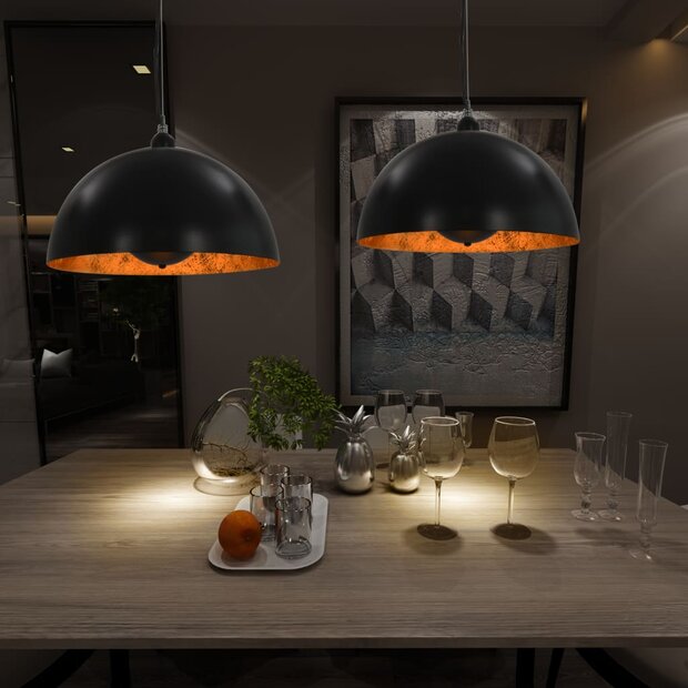 Plafondlampen 2 st halfrond E27 40 cm zwart en goudkleurig 1