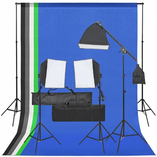 Fotostudioset met verlichtingsset en achtergrond 1