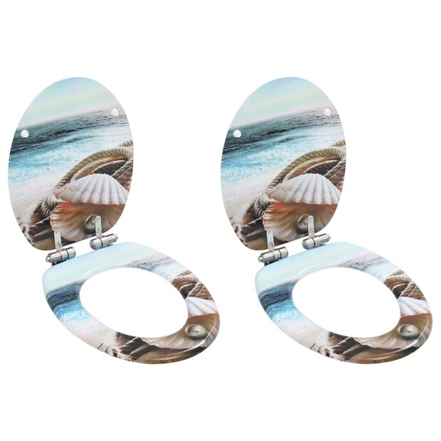 Toiletbrillen 2 st met soft-close deksels MDF mosselontwerp 1