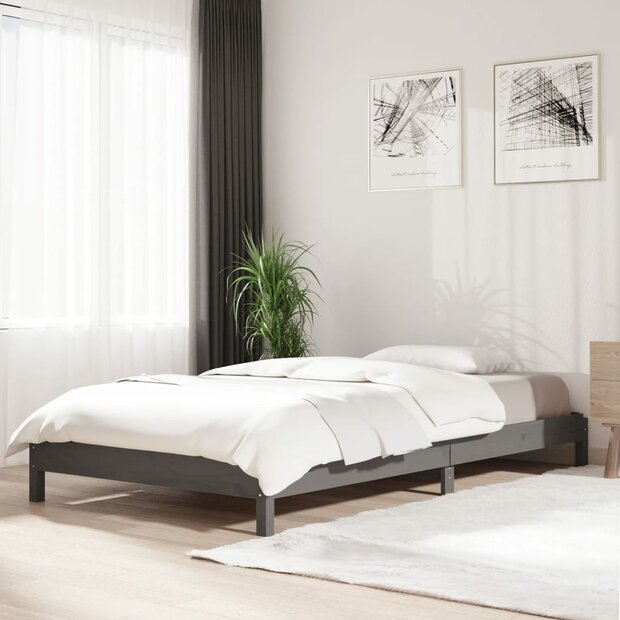 Bed stapelbaar 75x190 cm massief grenenhout grijs 1
