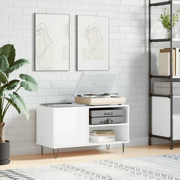 Platenkast 85x38x48 cm bewerkt hout hoogglans wit 1