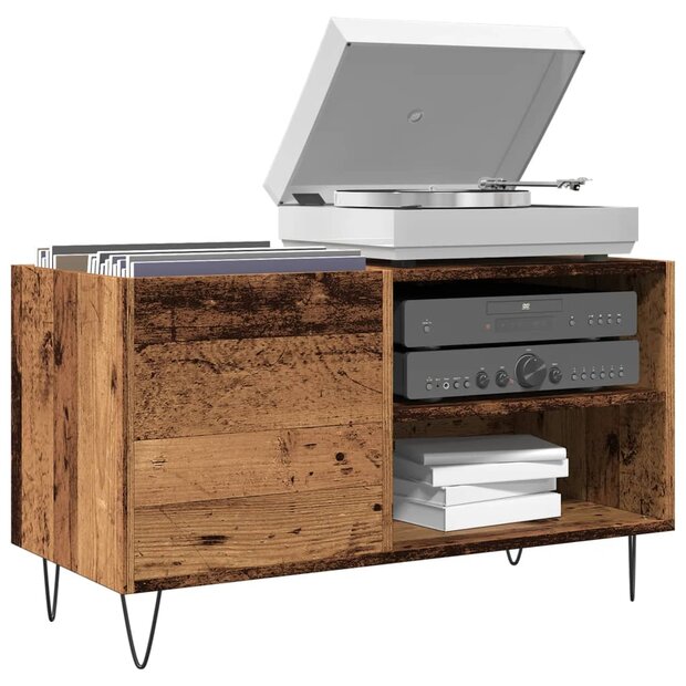 Platenkast 84,5x38x48 cm bewerkt hout oud houtkleurig 1