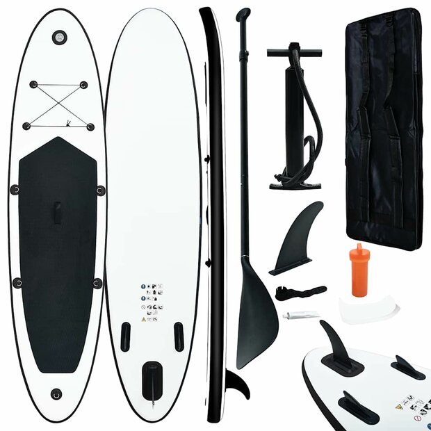 Stand Up Paddleboardset opblaasbaar zwart en wit 1