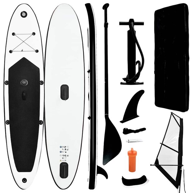 Stand Up Paddleboard opblaasbaar met zeilset zwart en wit 1