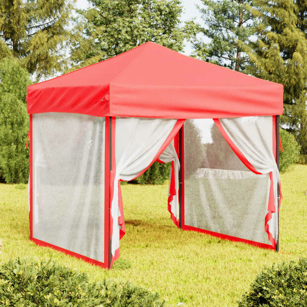 Partytent inklapbaar met zijwanden 2x2 m rood 1