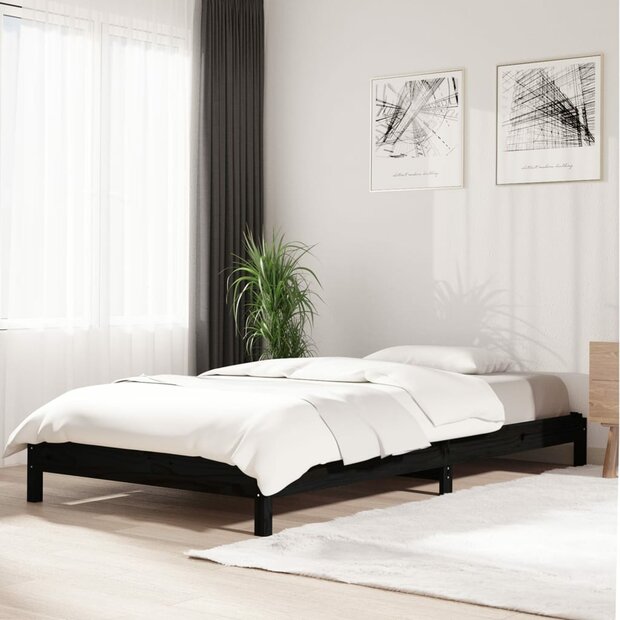 Bed stapelbaar 100x200 cm massief grenenhout zwart 1