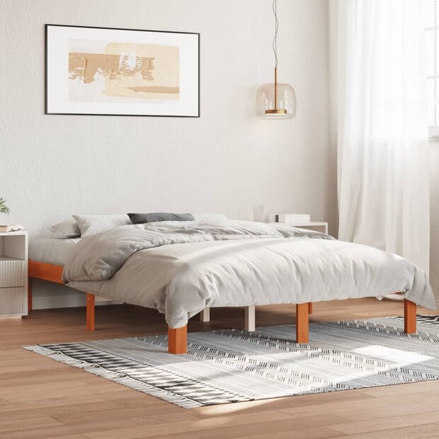 Bed met matras massief grenenhout wasbruin 140x190 cm 1