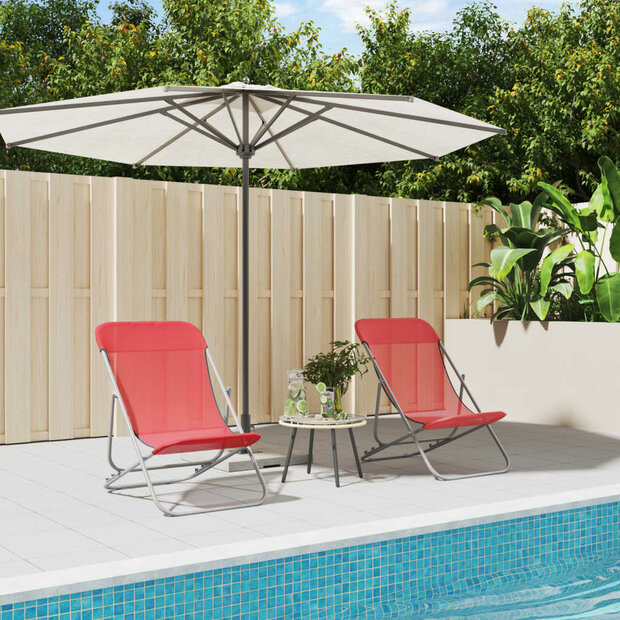 Strandstoelen 2 st textileen en gepoedercoat staal rood 1